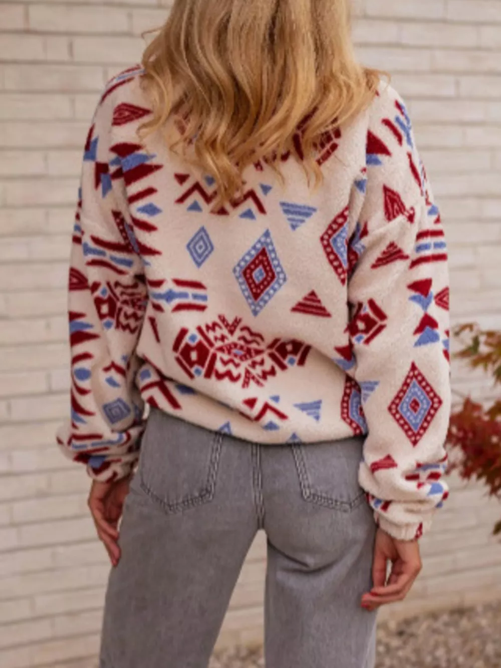 Geometric Pattern Fleece Sweatshirt, image 2