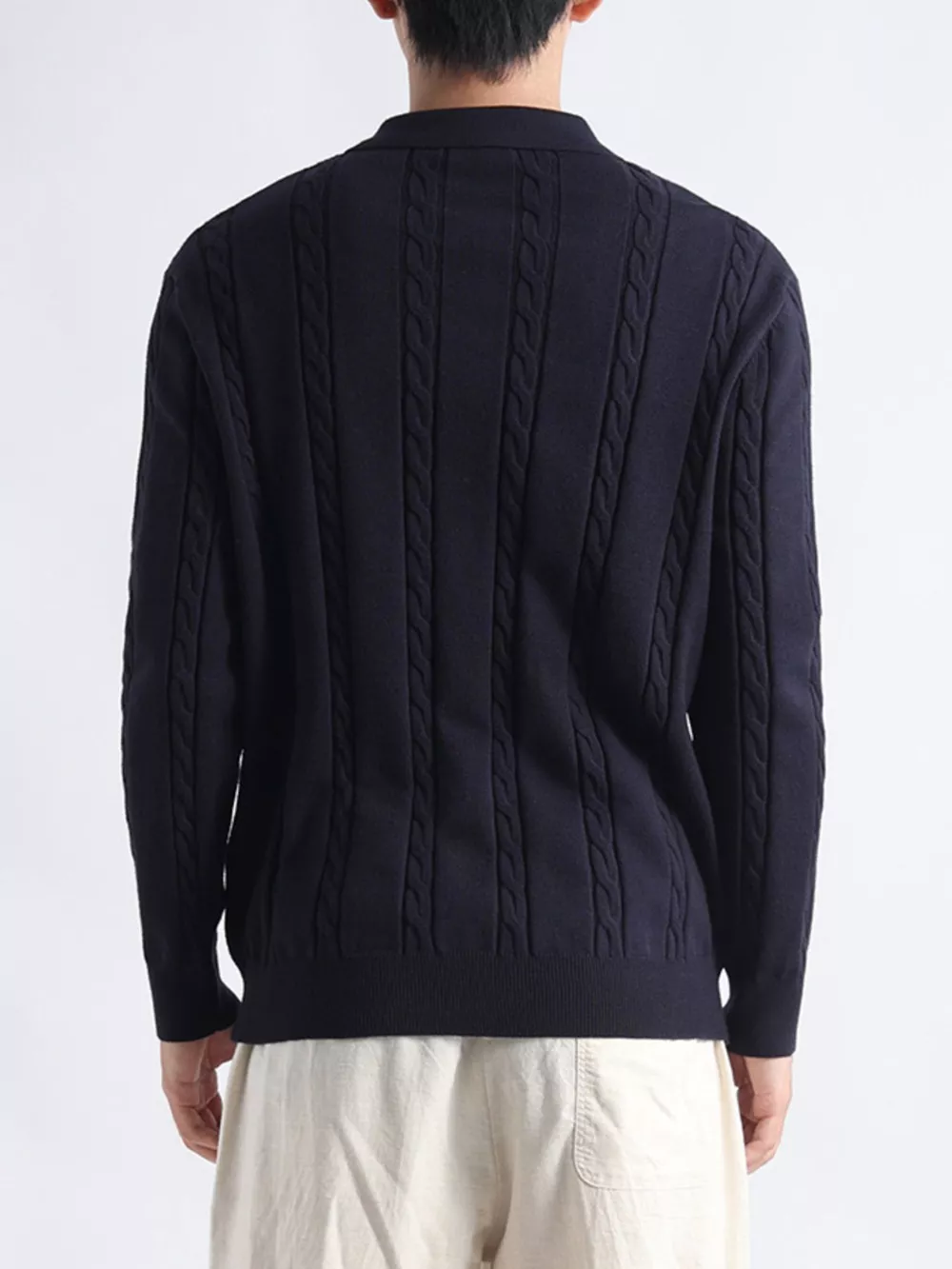 Men's Plus Size Cable-Knit Polo Collar Sweater, image 10