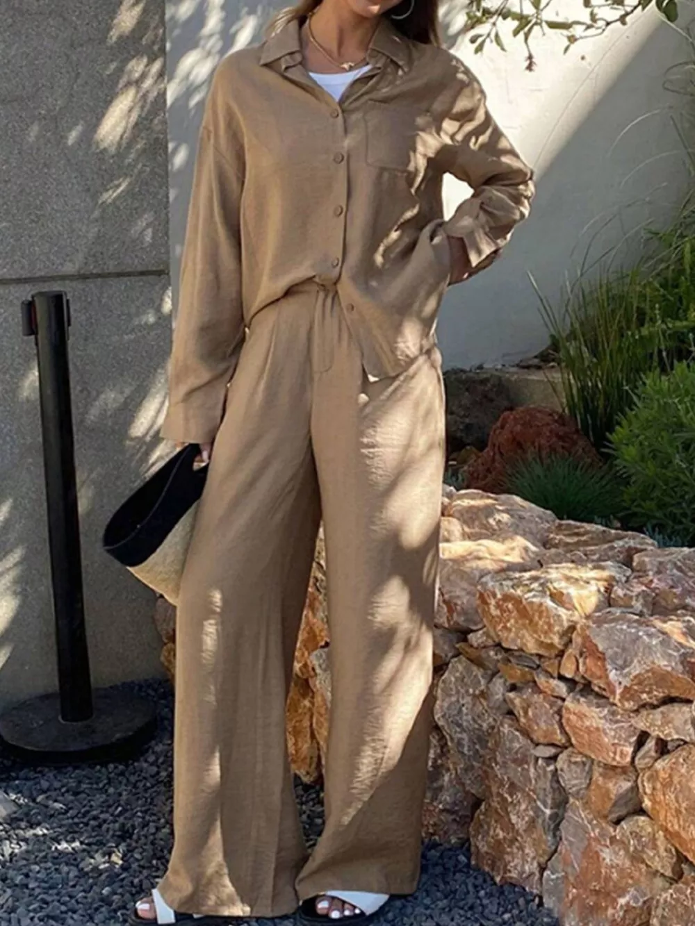 Full Size Relaxed Fit Button Up Shirt and Pants Two-Piece Set Plus Size, image 2