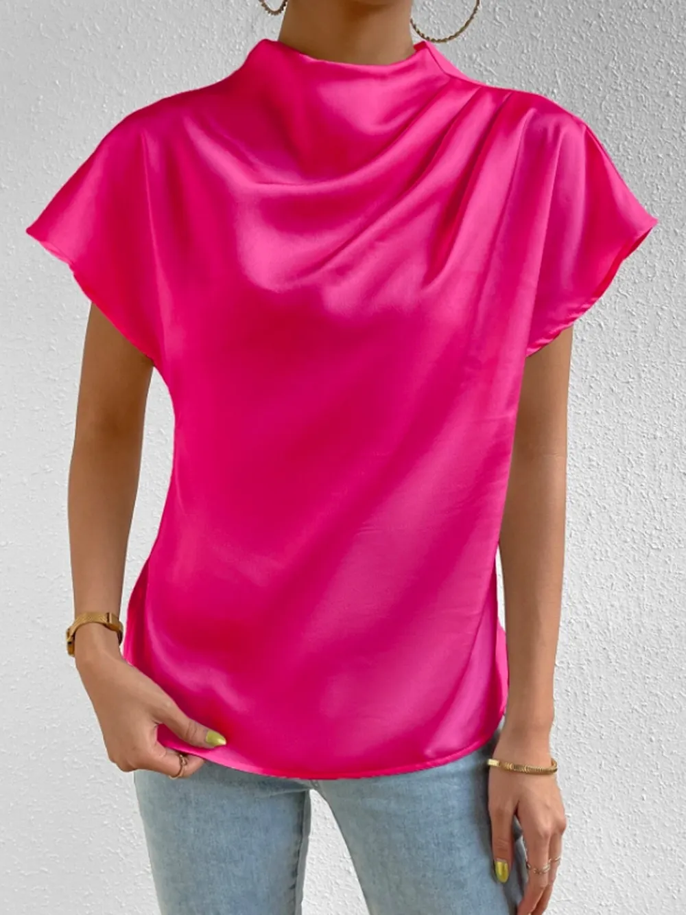 Mock Neck Short Sleeve Blouse, image 2
