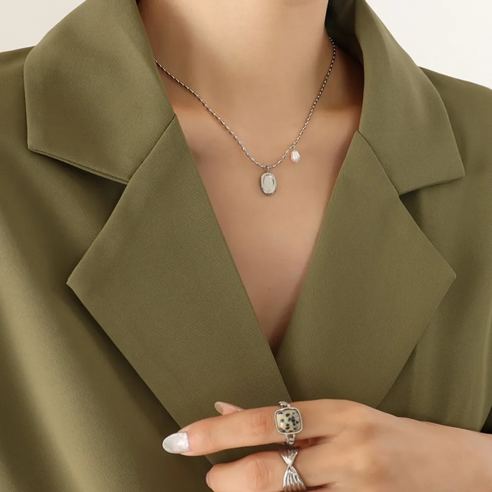 Titanium Steel Freshwater Pearl Pendant Necklace, image 6