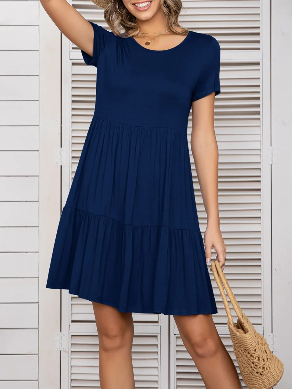 Round Neck Short Sleeve Mini Tee Dress, image 2