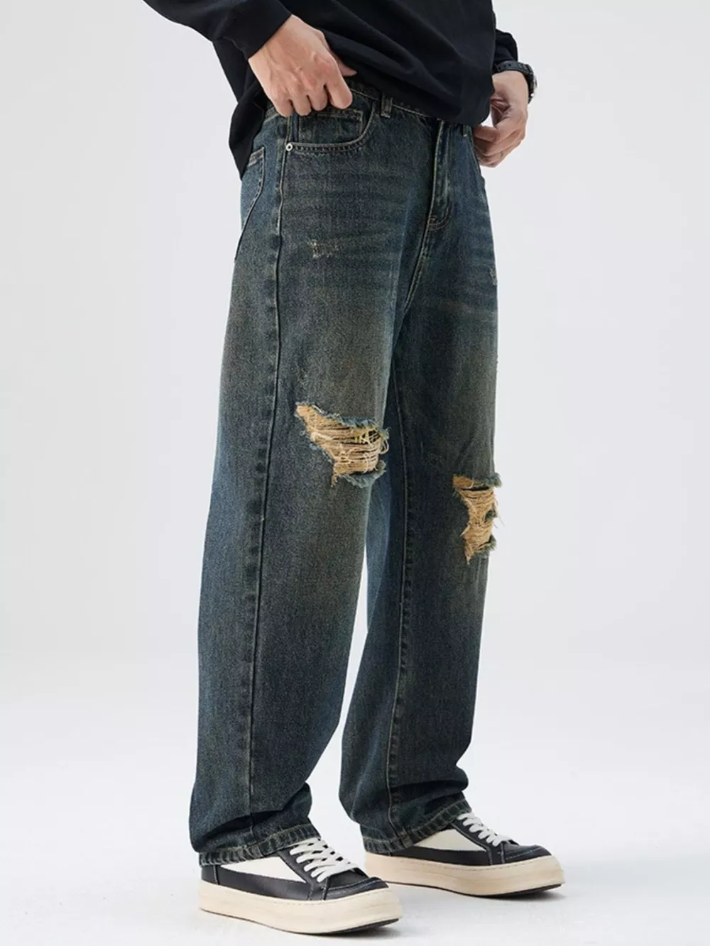 Men's Distressed Wide Leg Jeans, image 3