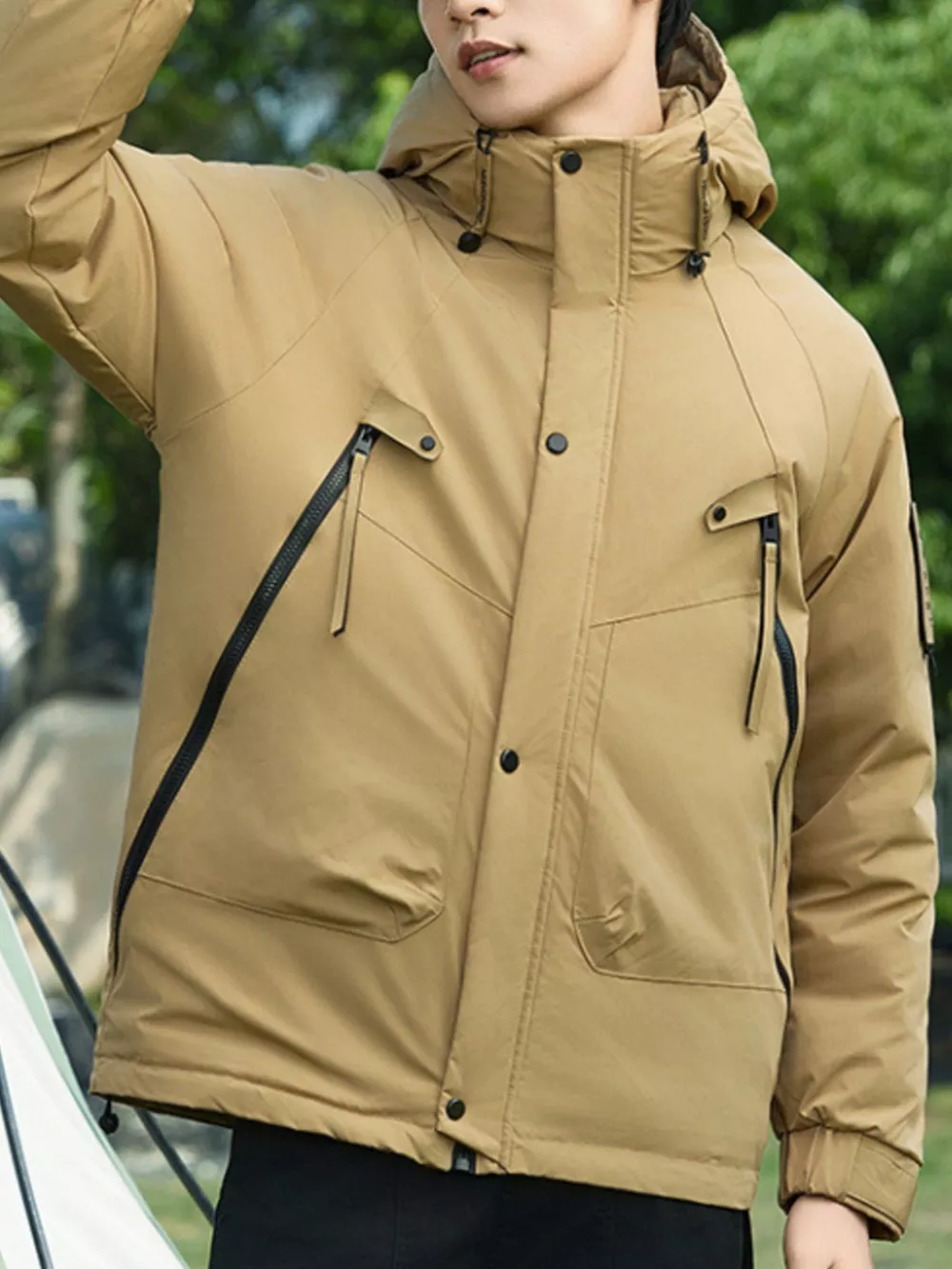 Men's Plus Size Hooded Snap Down Jacket, image 9