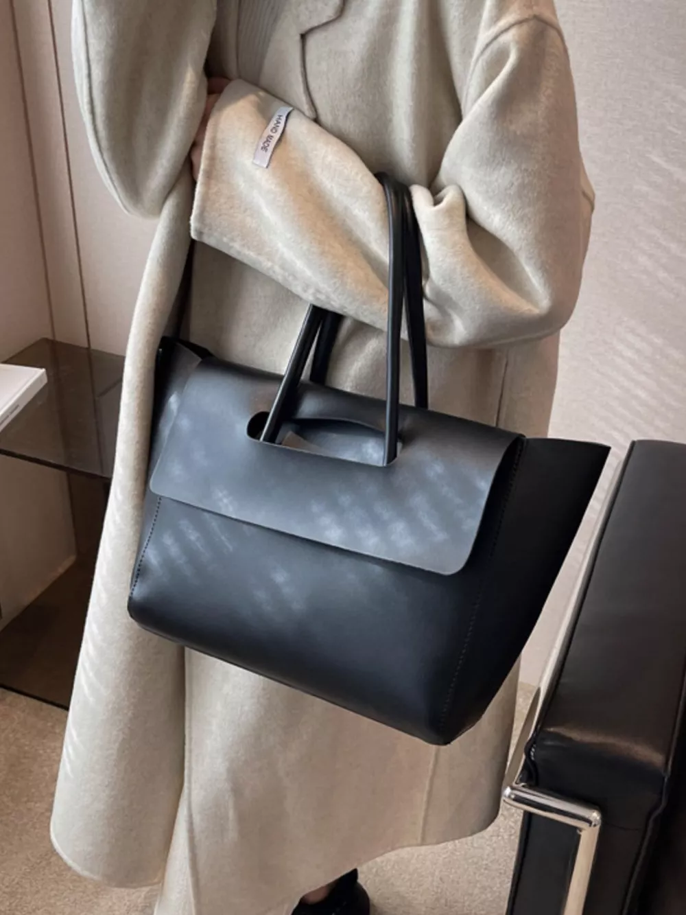 Solid Color Leather Handbag, image 6