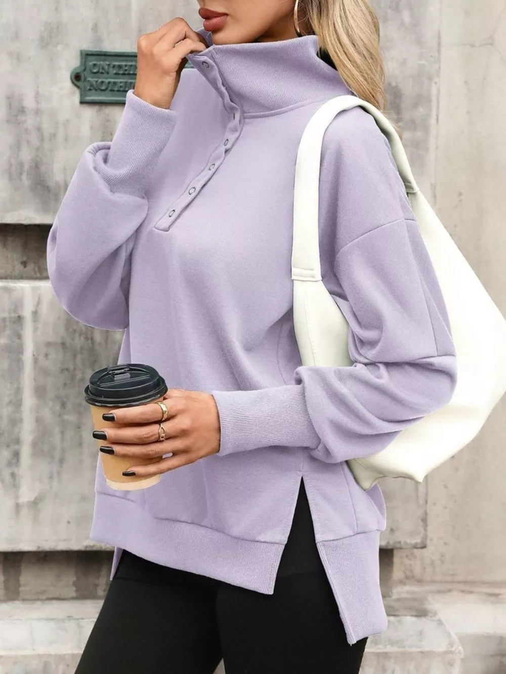 Side Slit Half Snap Sweatshirt, image 15