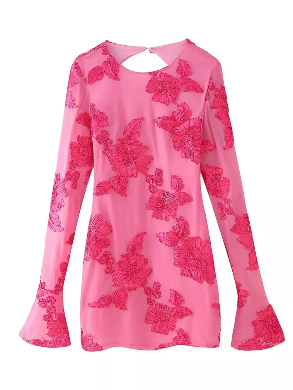 Backless Floral Flounce Sleeve Dress, image 2