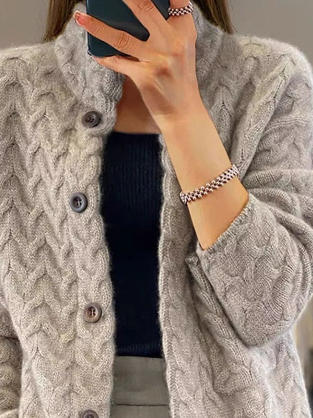 Full Size Textured Knit Button-Down Cardigan Plus Size, image 2