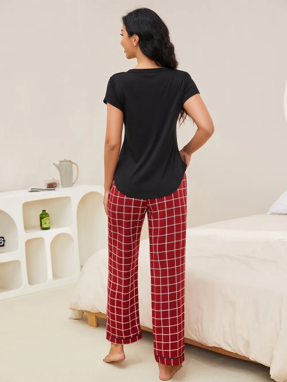 V-Neck Short Sleeve Top and Pants Lounge Set, image 6