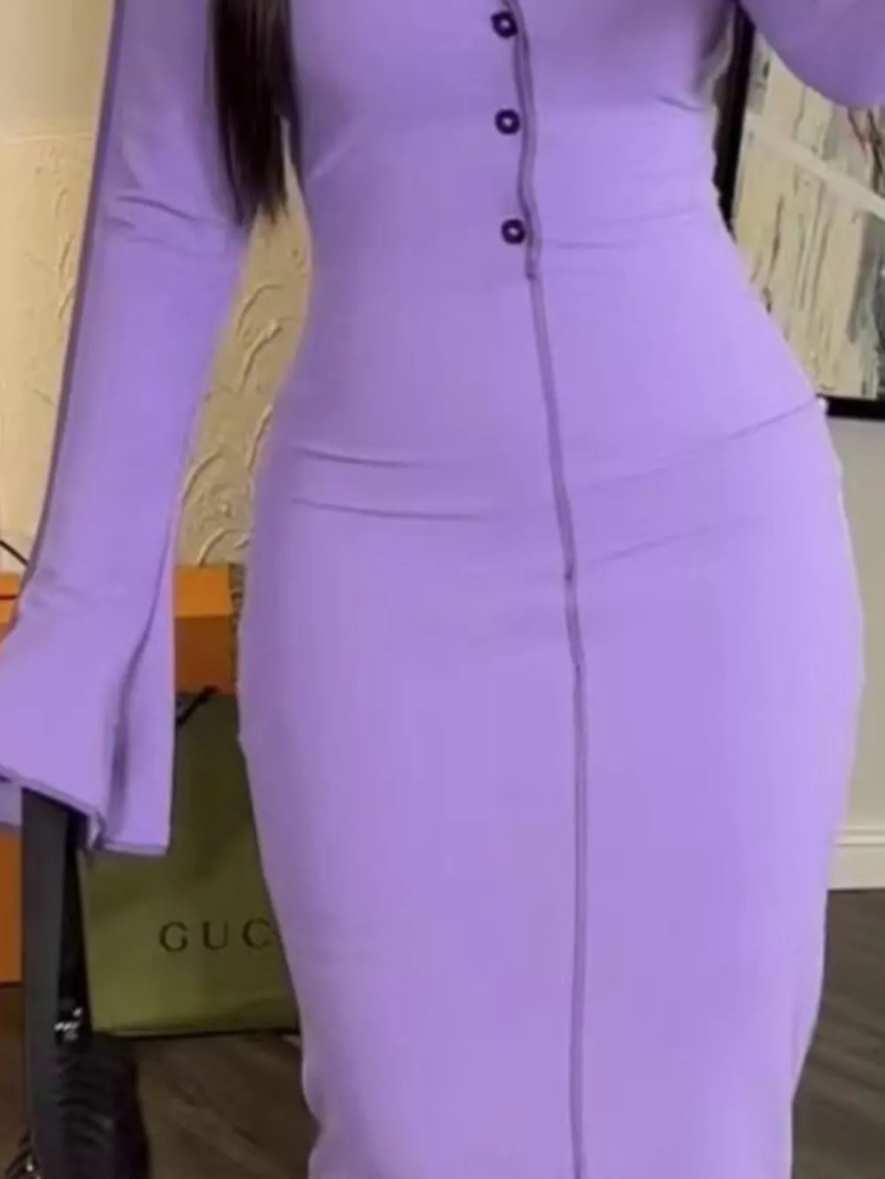 Button Front Long Sleeve Midi Dress, image 3