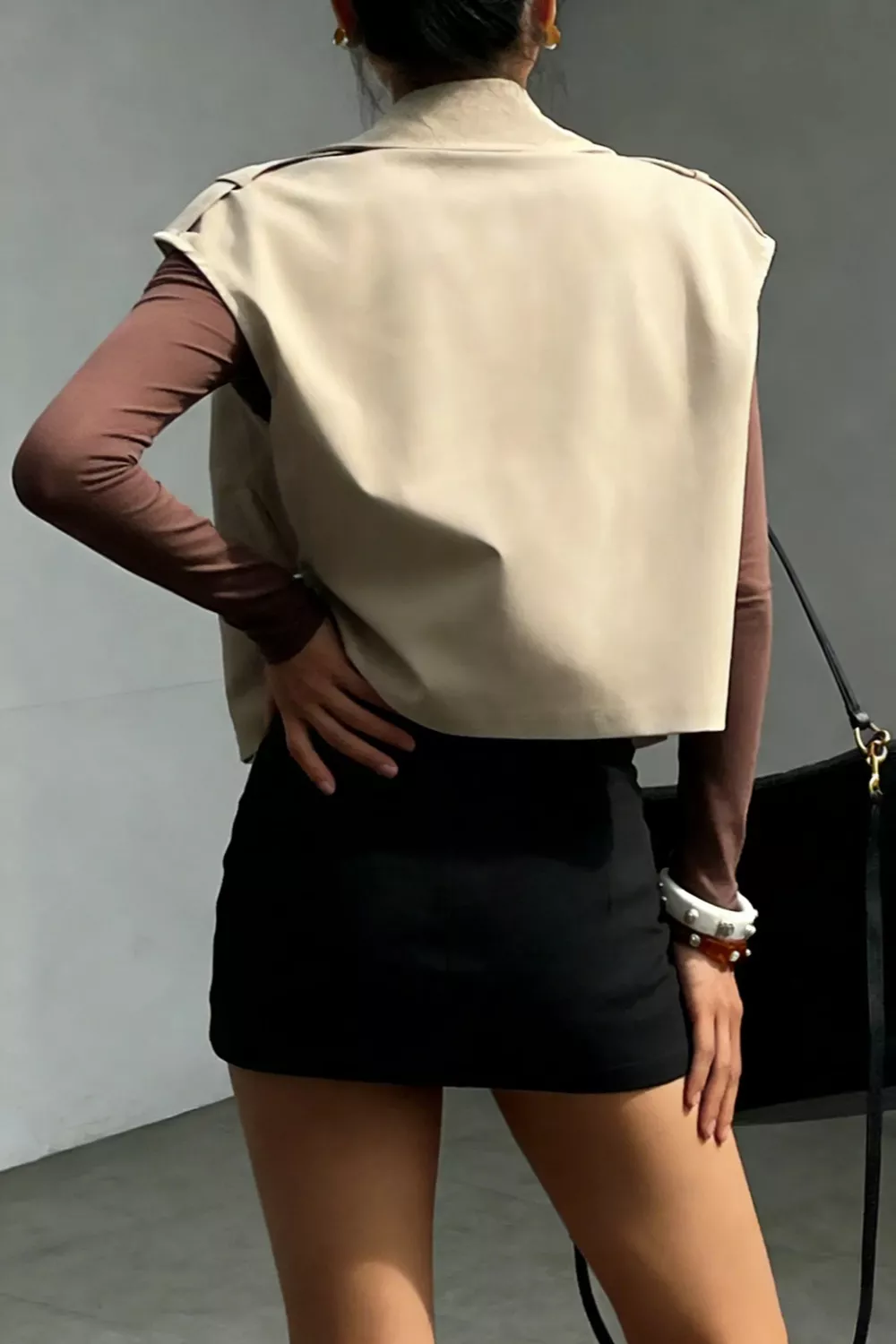 Double-Breasted Cropped Trench Vest Coat, image 5