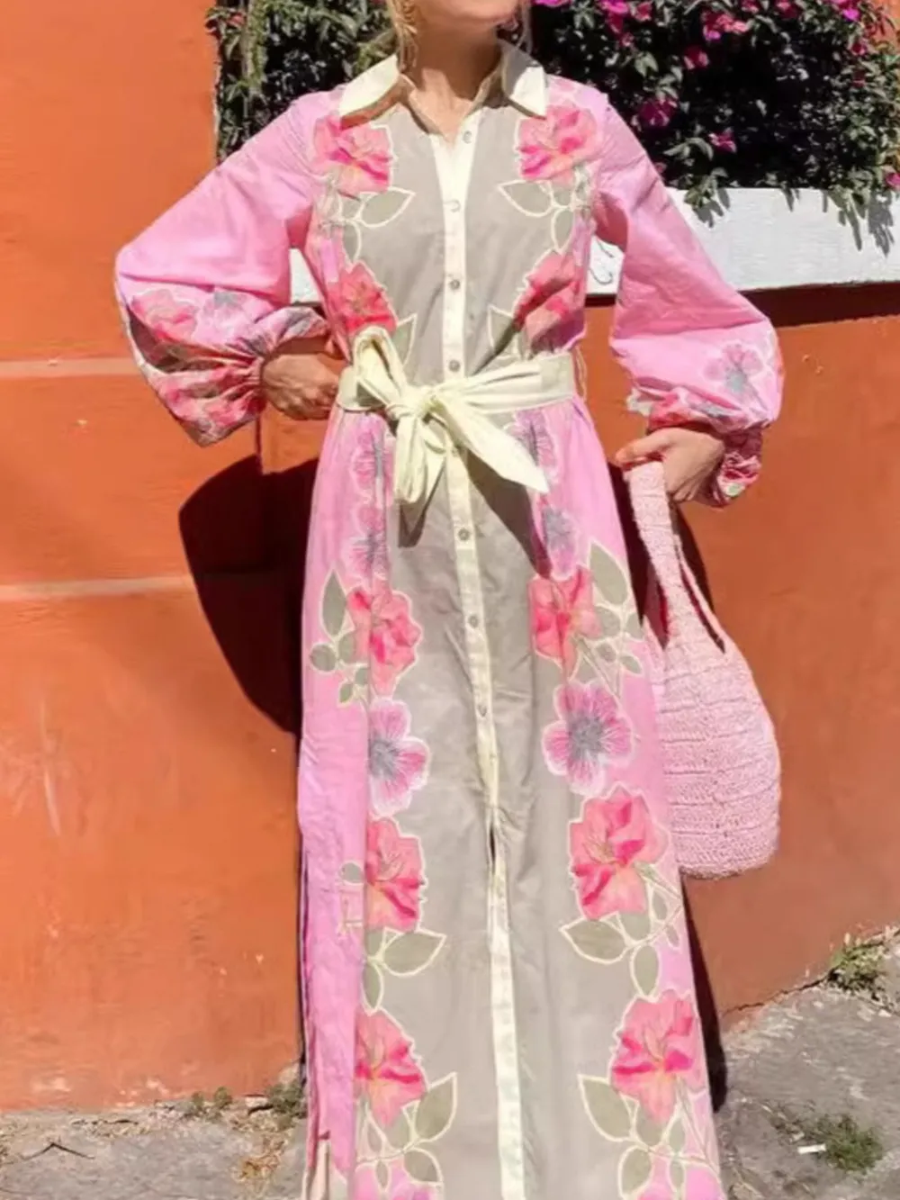 Floral Print Long Sleeve Maxi Shirt Dress, image 2