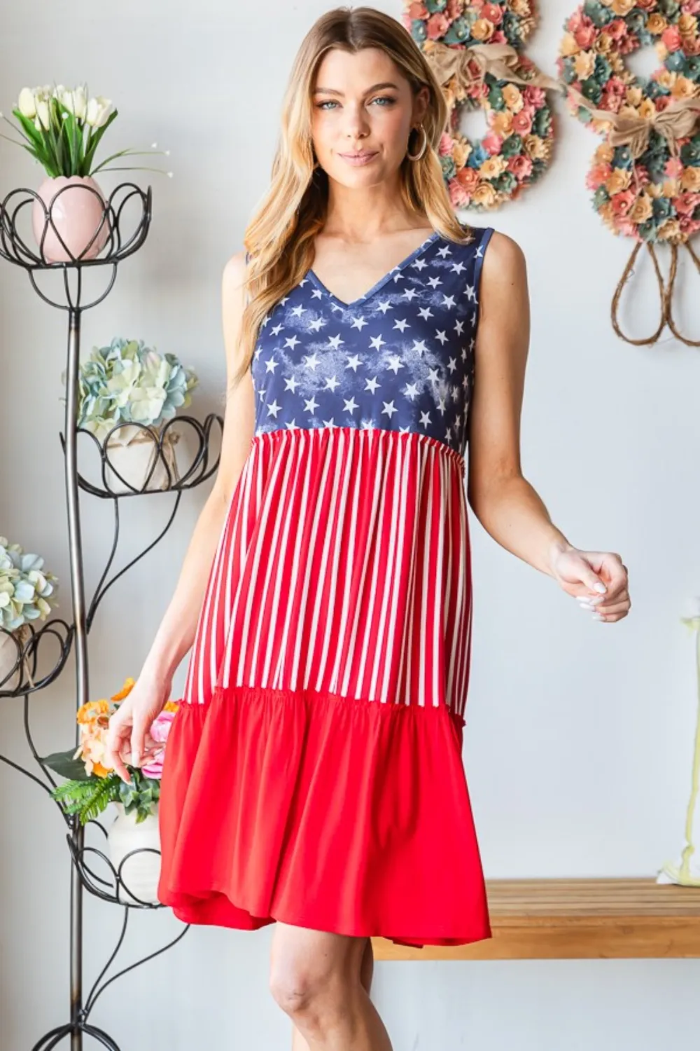 Full Size US Flag Theme Contrast Tank Dress, image 2