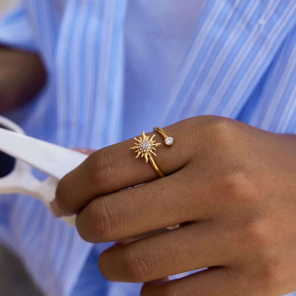 18K Gold-Plated Zircon Sun Bypass Ring, image 2