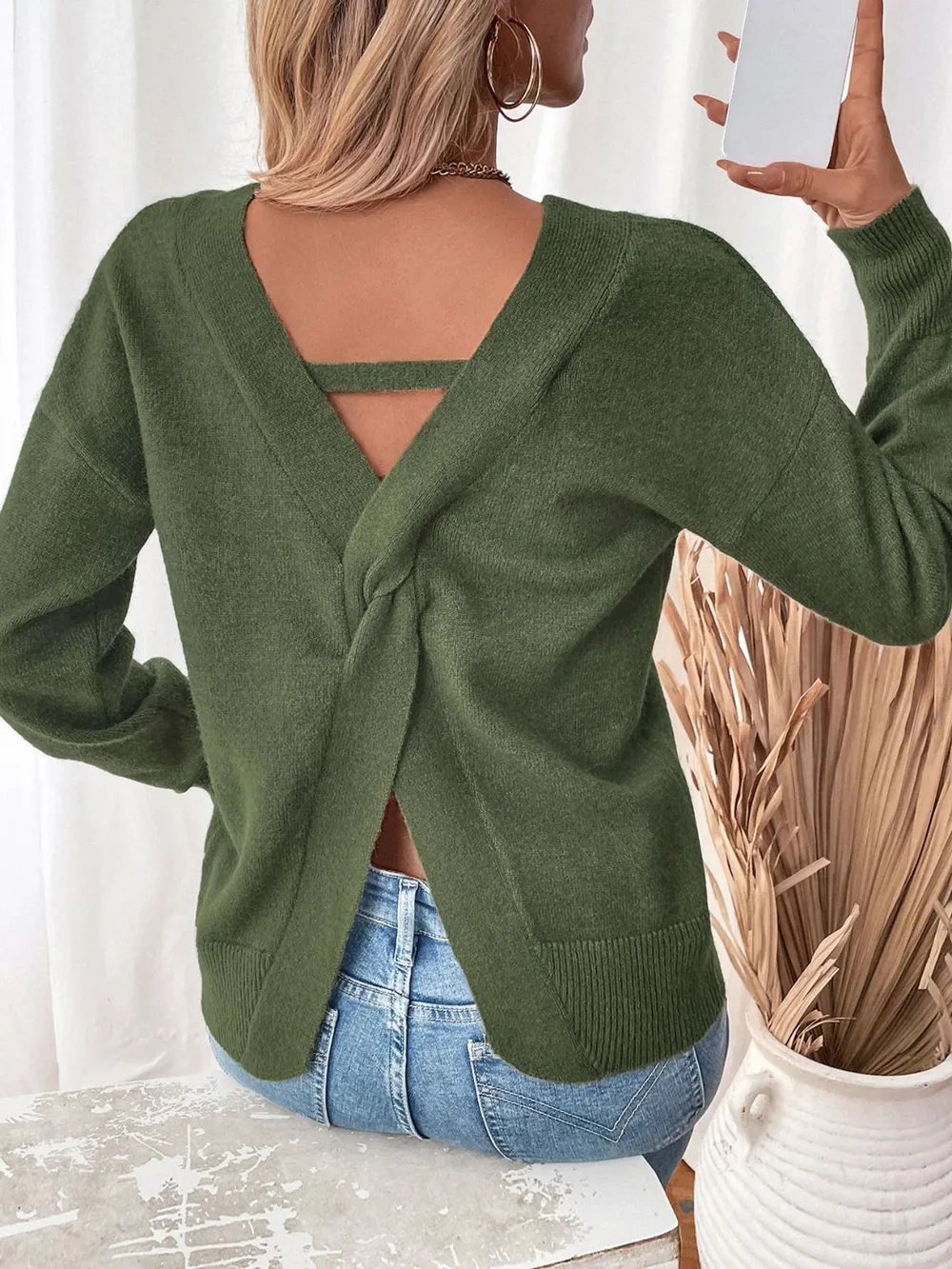 Twisted V-Neck Long Sleeve Sweatshirt, image 3