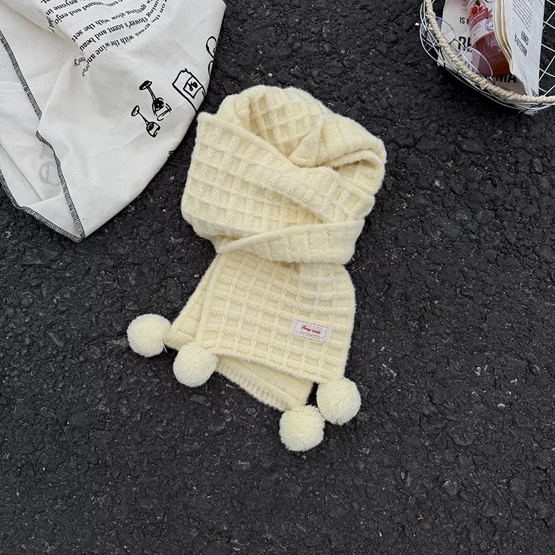 Waffle Knit Pom-Pom Scarf, image 11