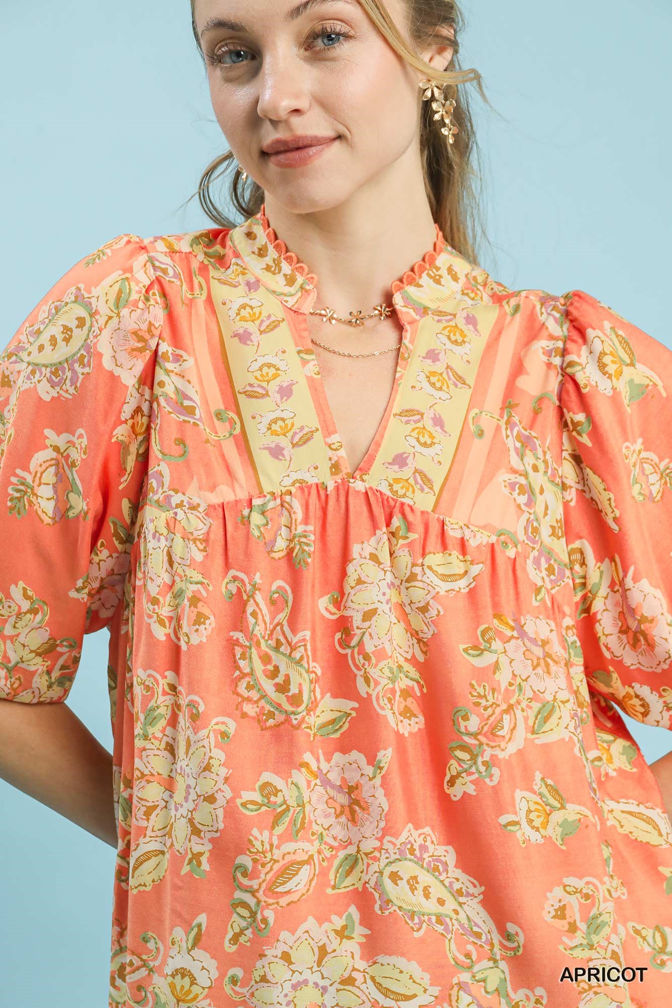 Apricot Floral Boho Blouse, image 5