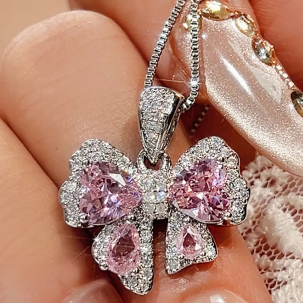 Zircon Bow Pendant Necklace, image 4