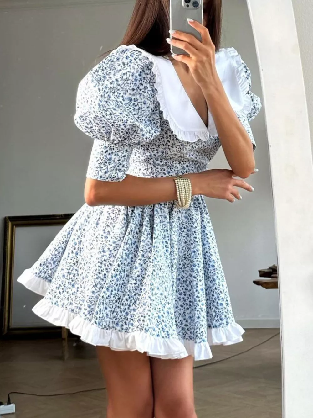 Floral Print Puff Sleeve Mini Dress, image 7