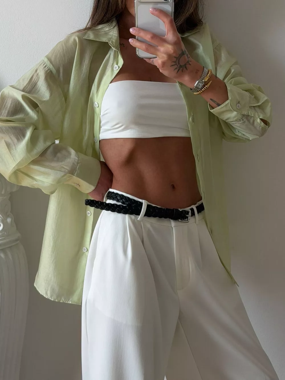 Sheer Oversized Button-Up Shirt, image 5