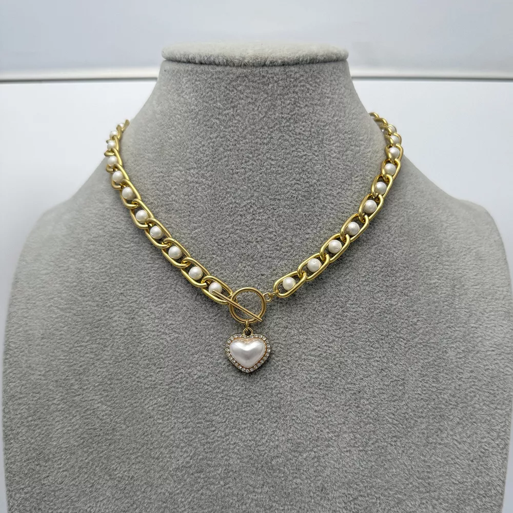 Chunky Pearl and Heart Pendant Necklace, image 6