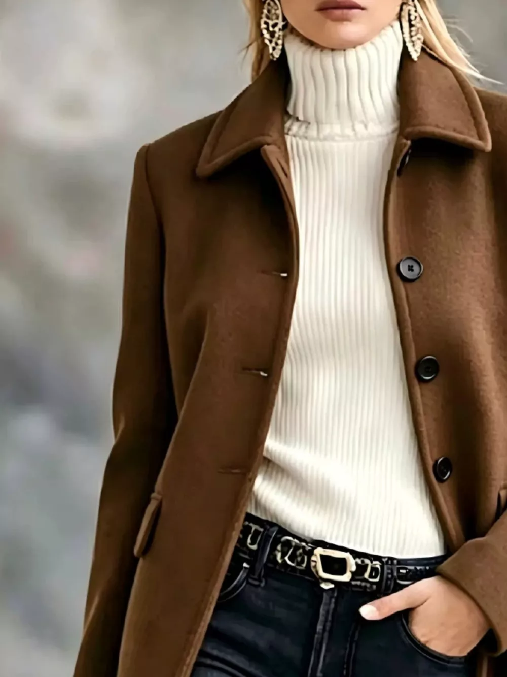 Button Up Collared Neck Coat, image 10