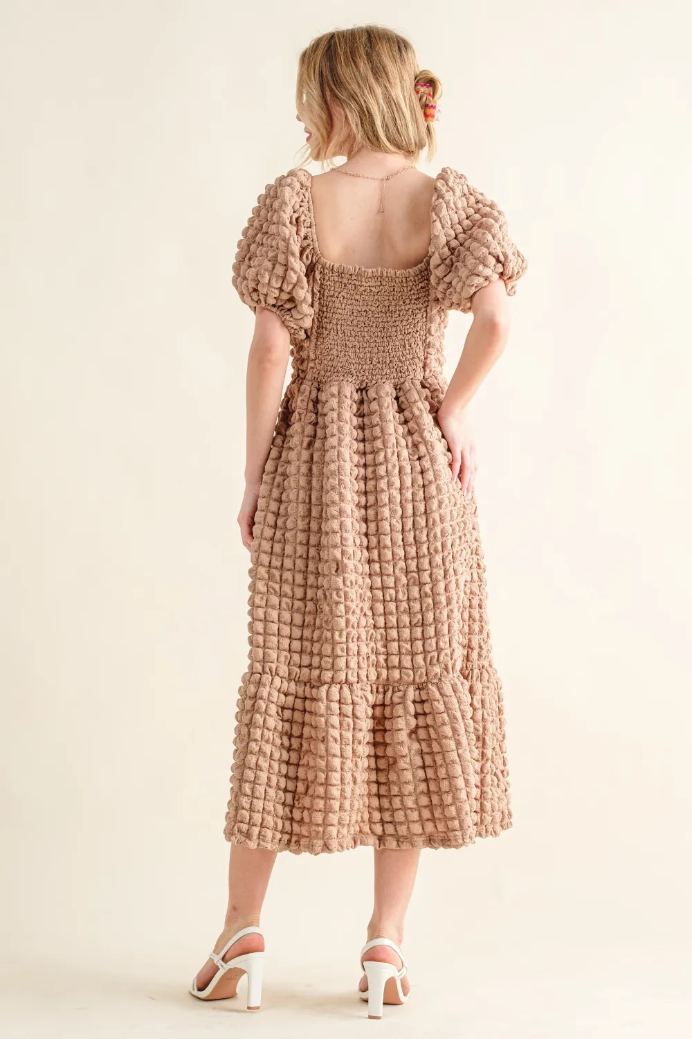 Full Size Square Neck Puff Sleeve Dress, image 2
