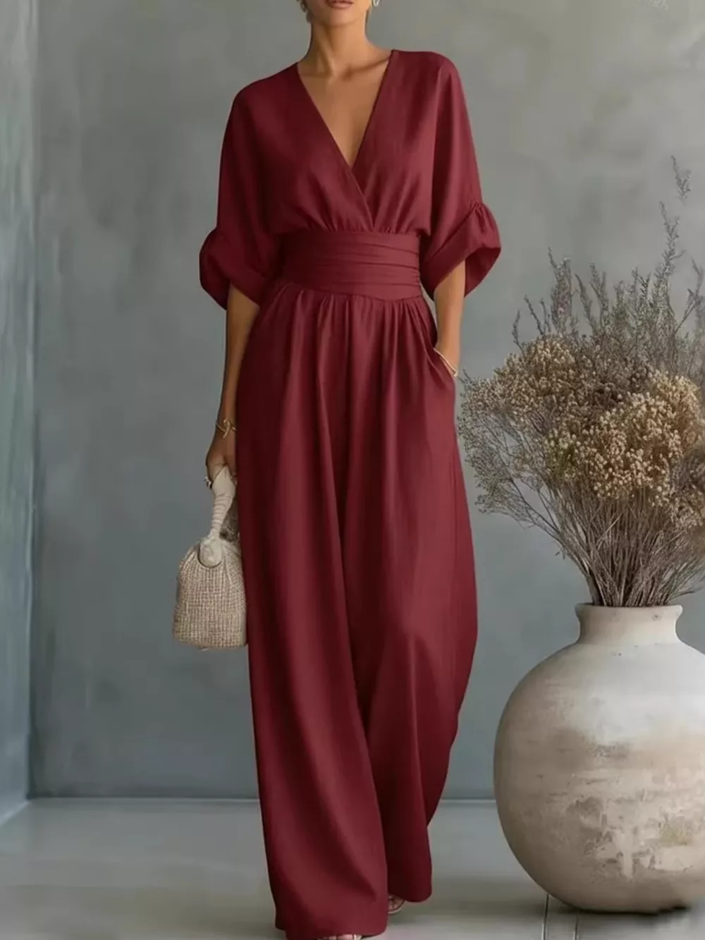 Full Size Half Sleeve Wide-Leg Jumpsuit Plus Size, image 11
