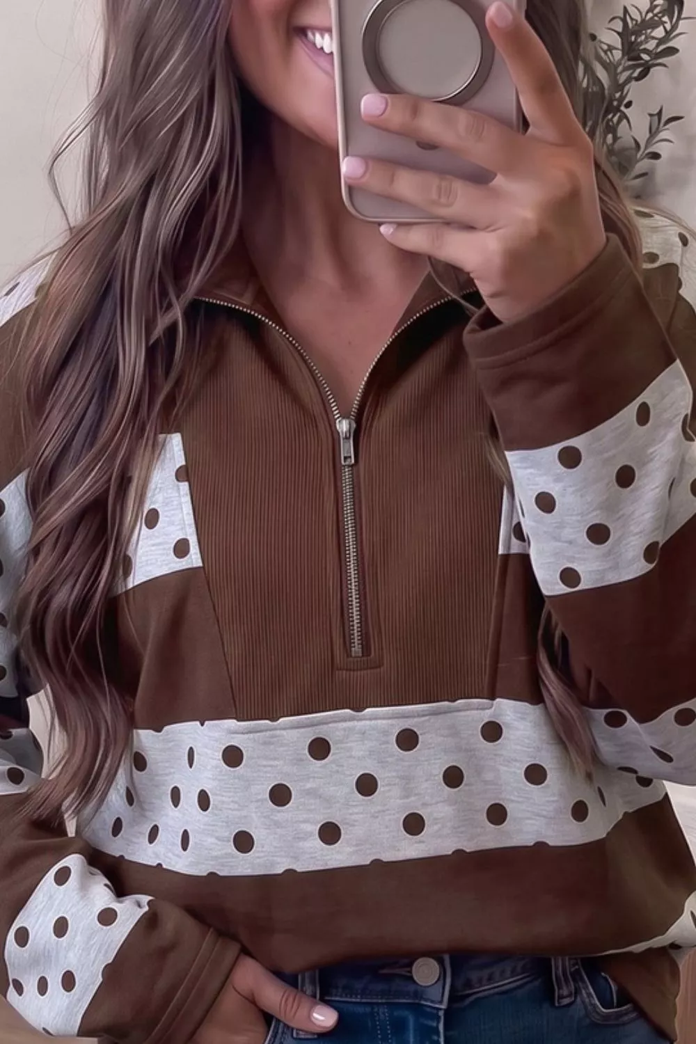 Half Zip Polka Dot Sweatshirt, image 3