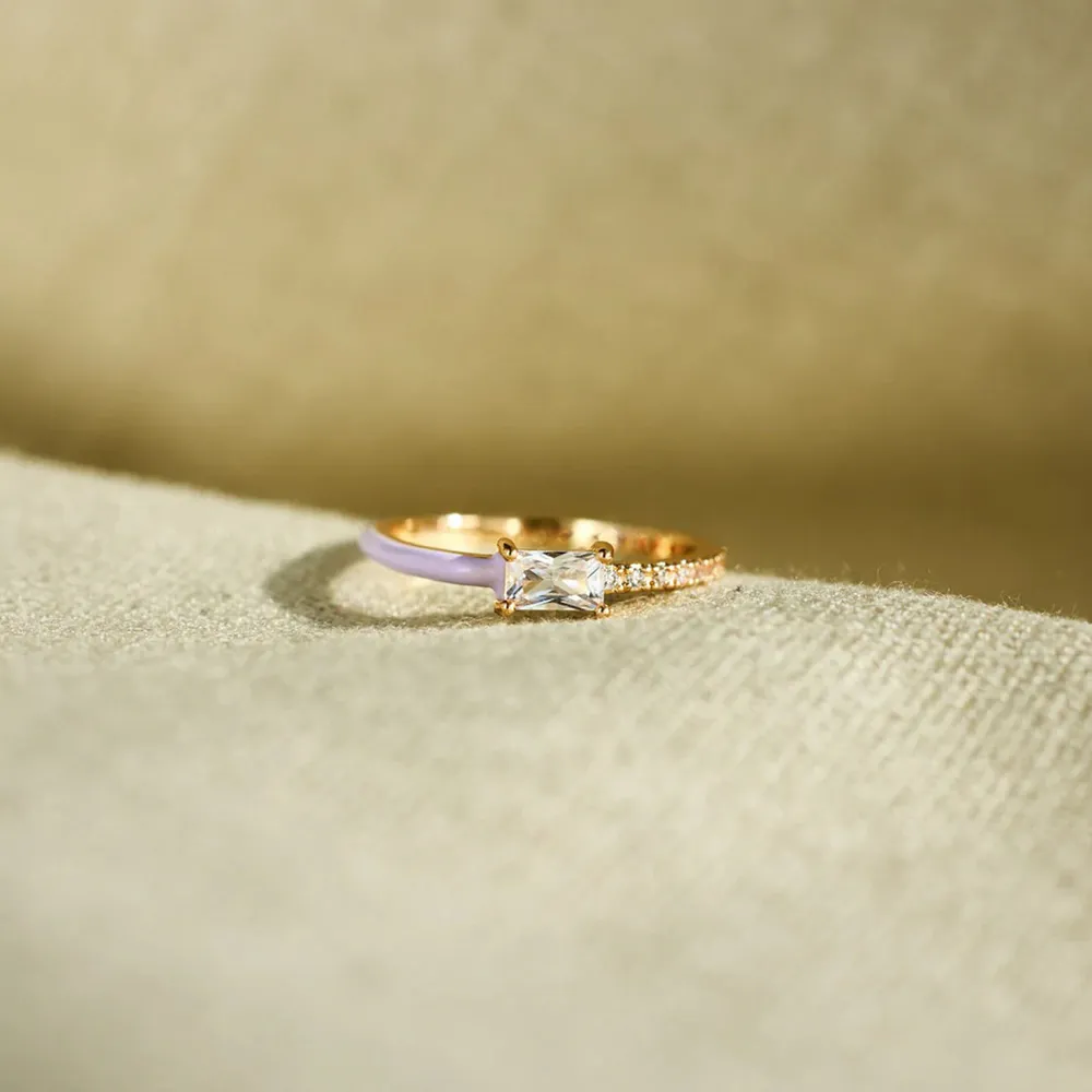 Heart Shape Inlaid Zircon Enamel Ring, image 14