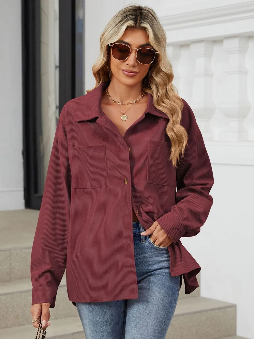 Button Up Dropped Shoulder Long Sleeve Outerwear, image 9