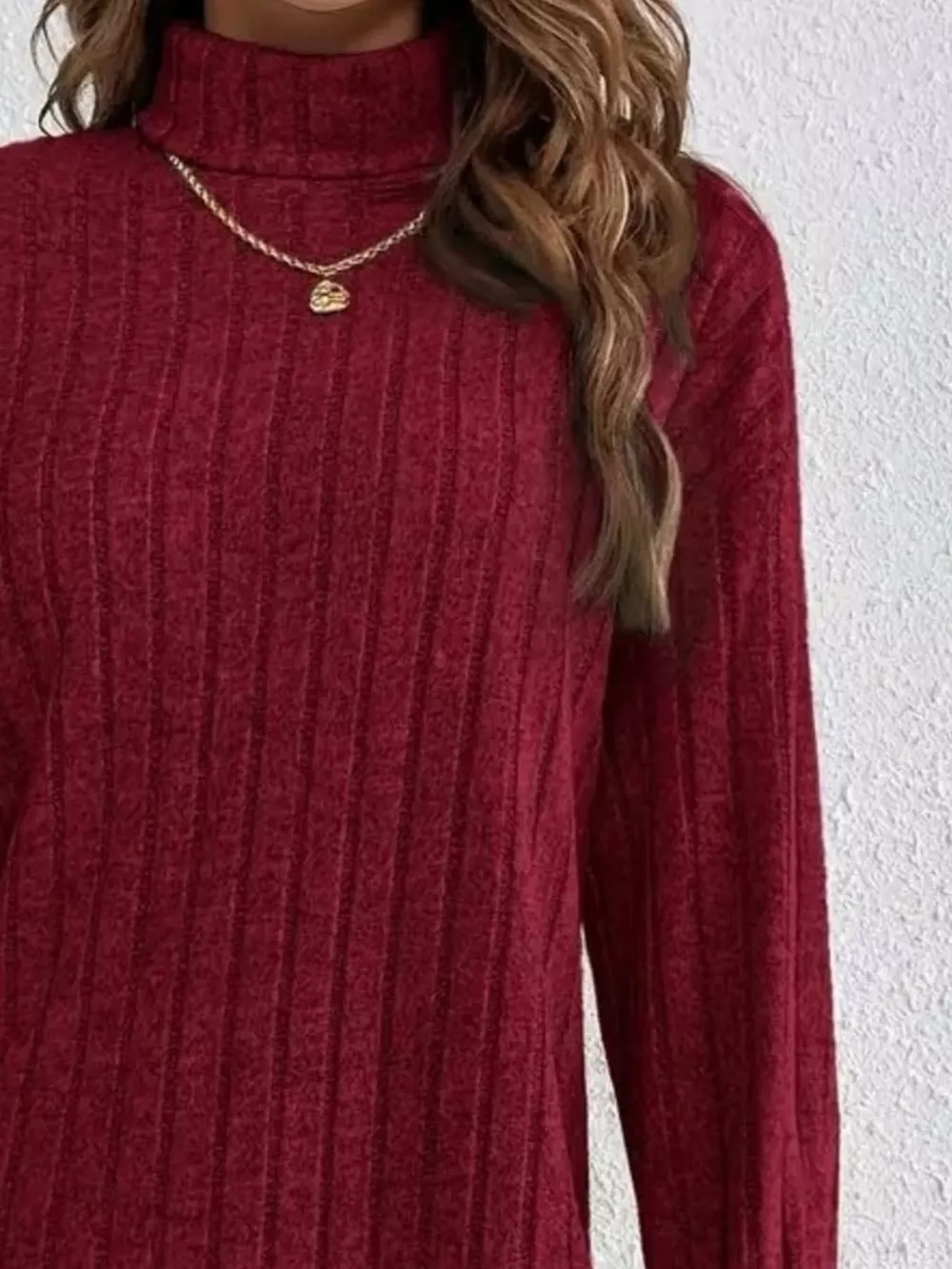 Ribbed Knit Turtleneck Mini Dress, image 6