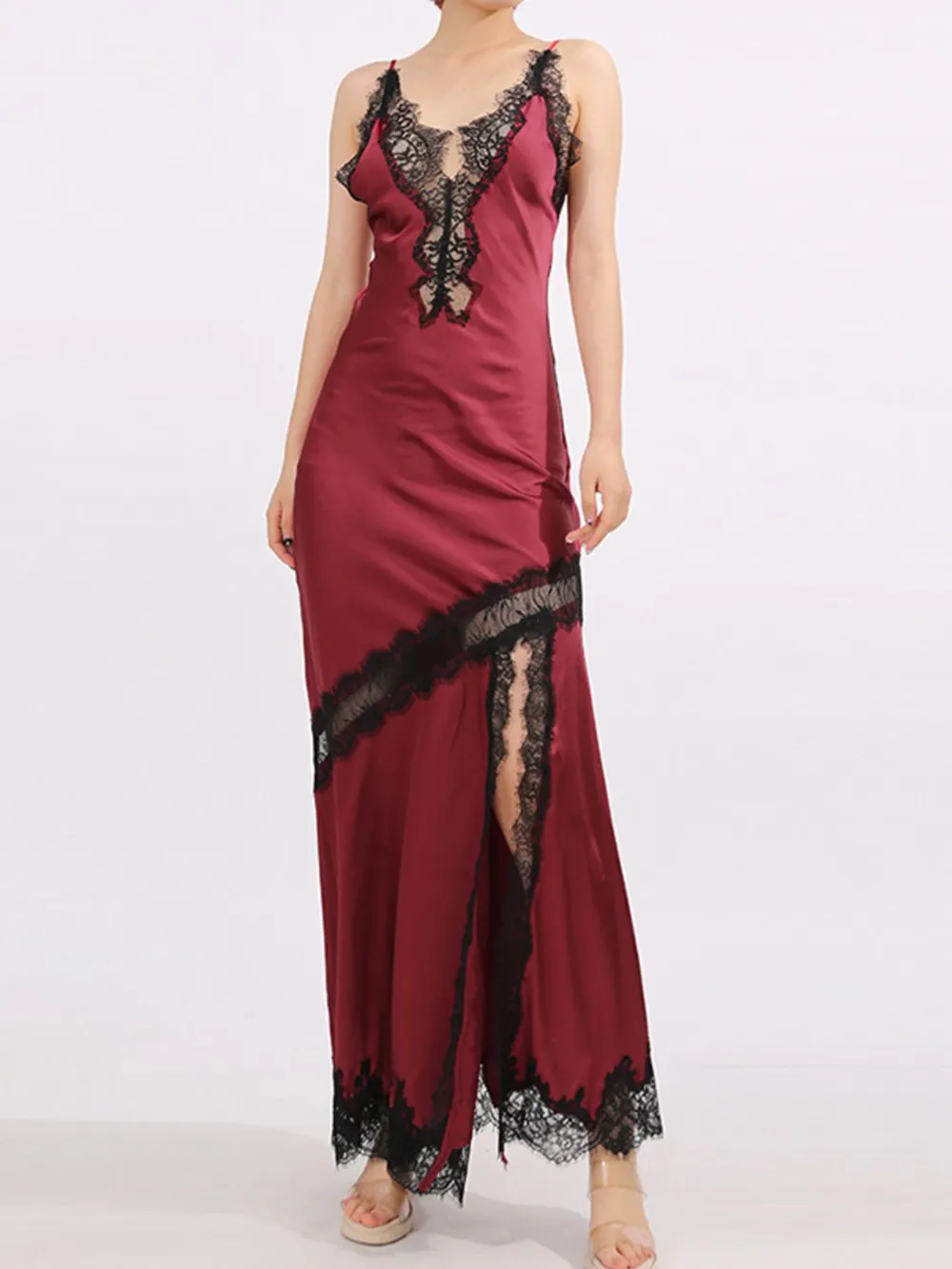 Slit Lace Detail Maxi Cami Dress, image 2