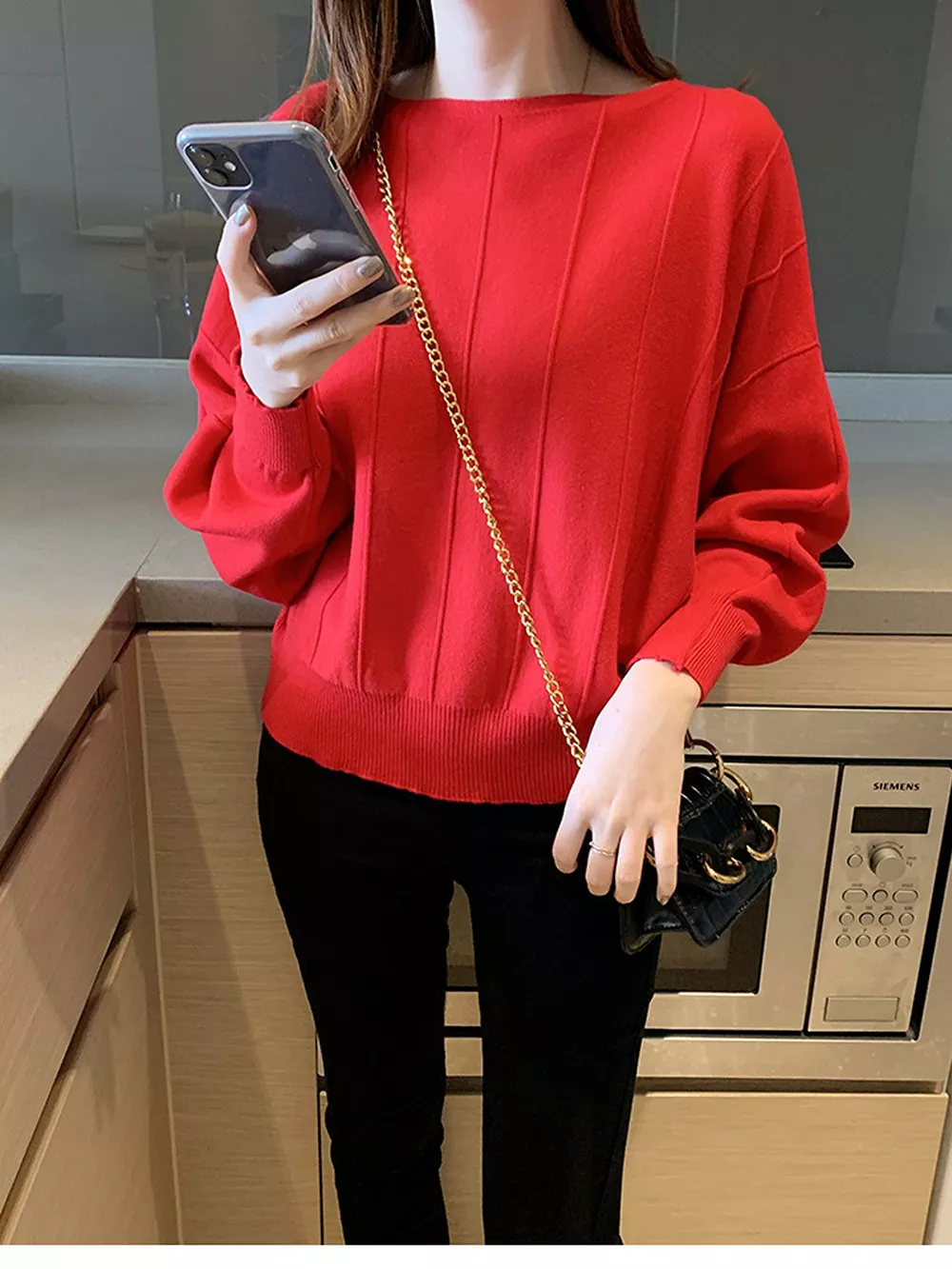 Ribbed Hem Batwing Sleeve Knit Top, image 11