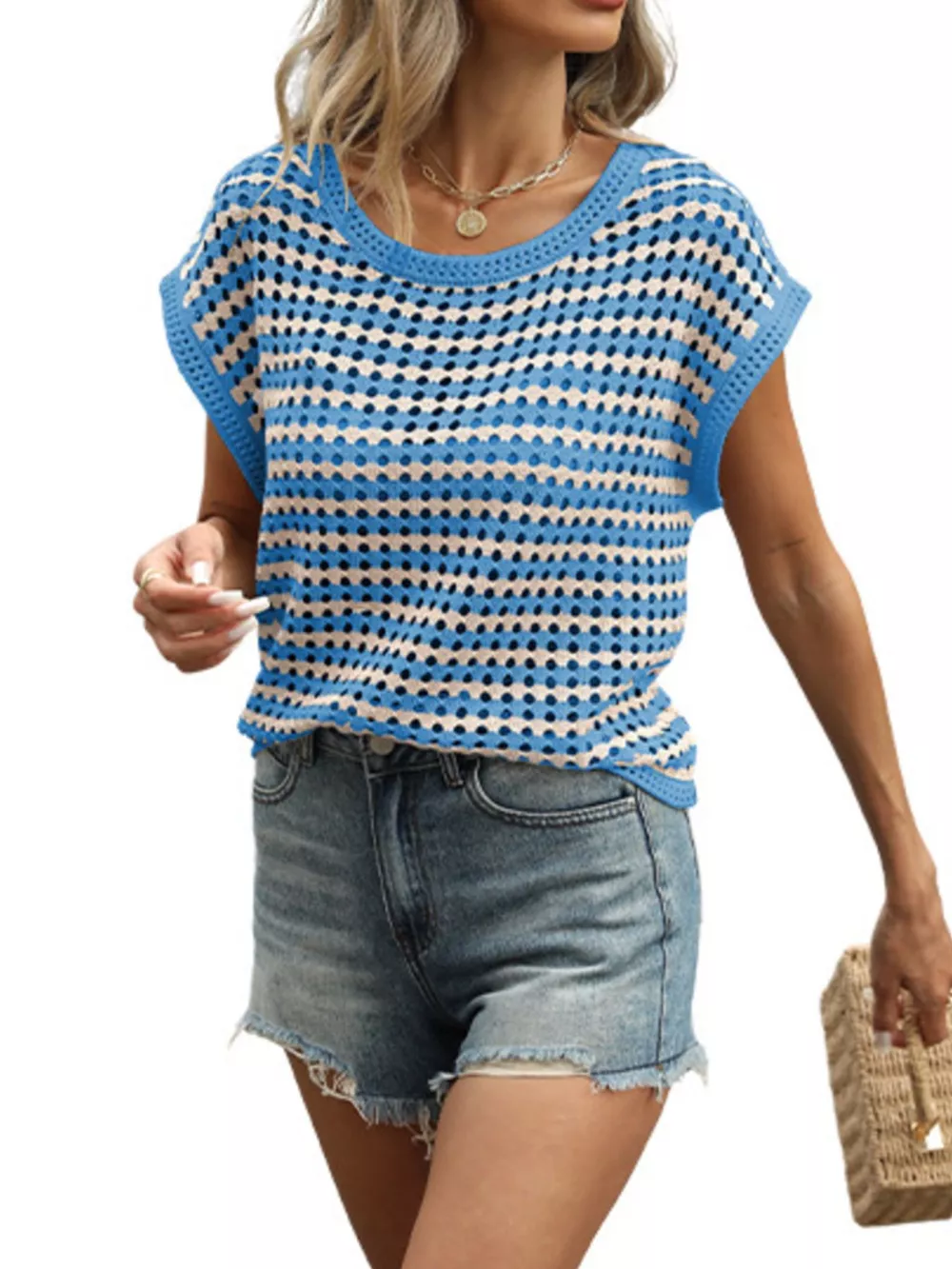 Striped Hollow Out Knit Top, image 2