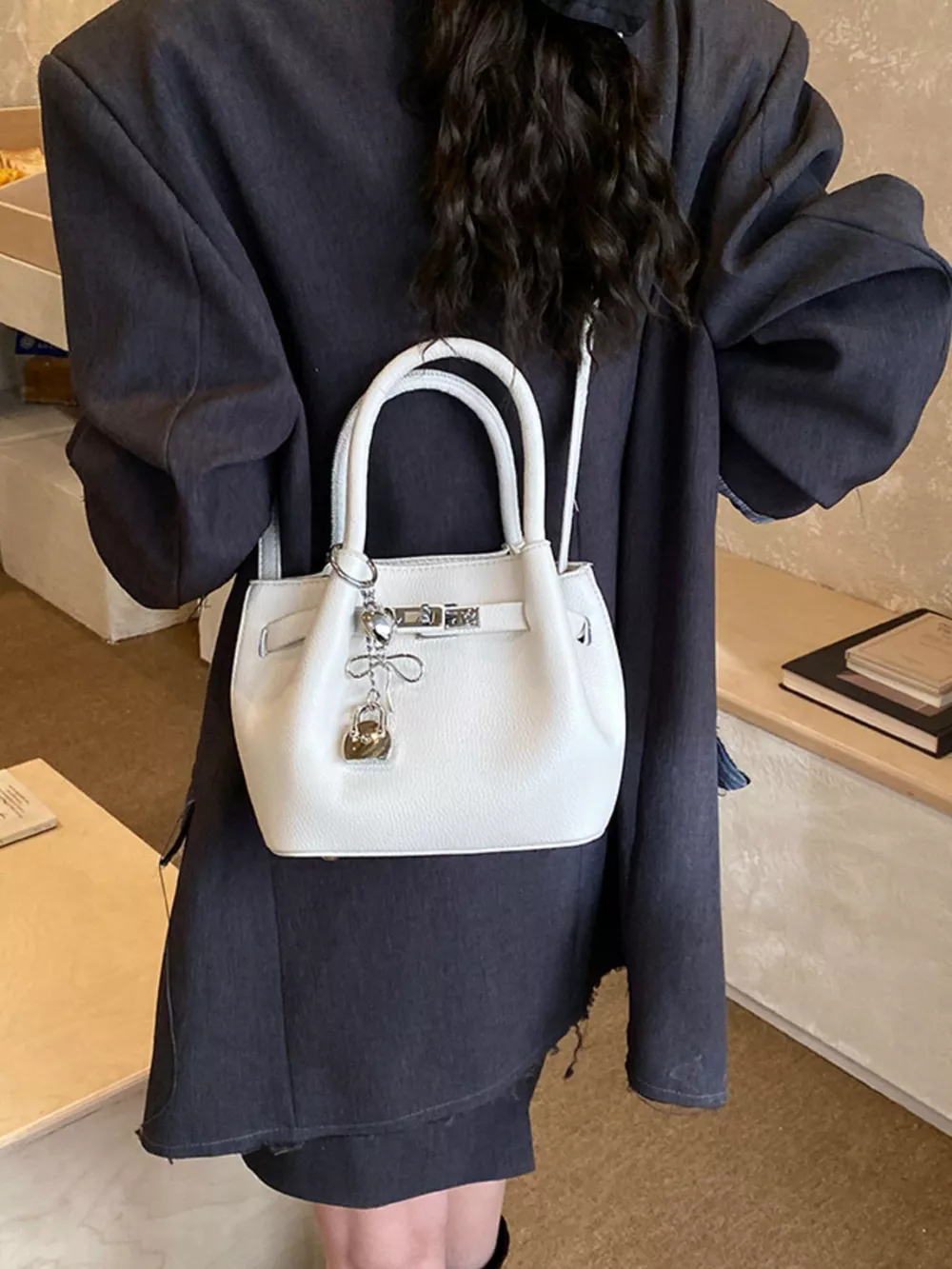 Leather Crossbody Bag with Lock Detail, image 4