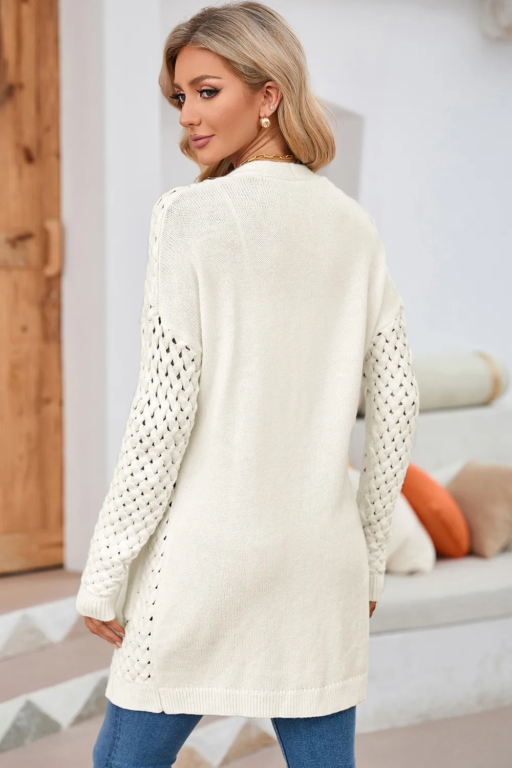 Open Front Dropped Shoulder Cardigan with Pockets, image 9
