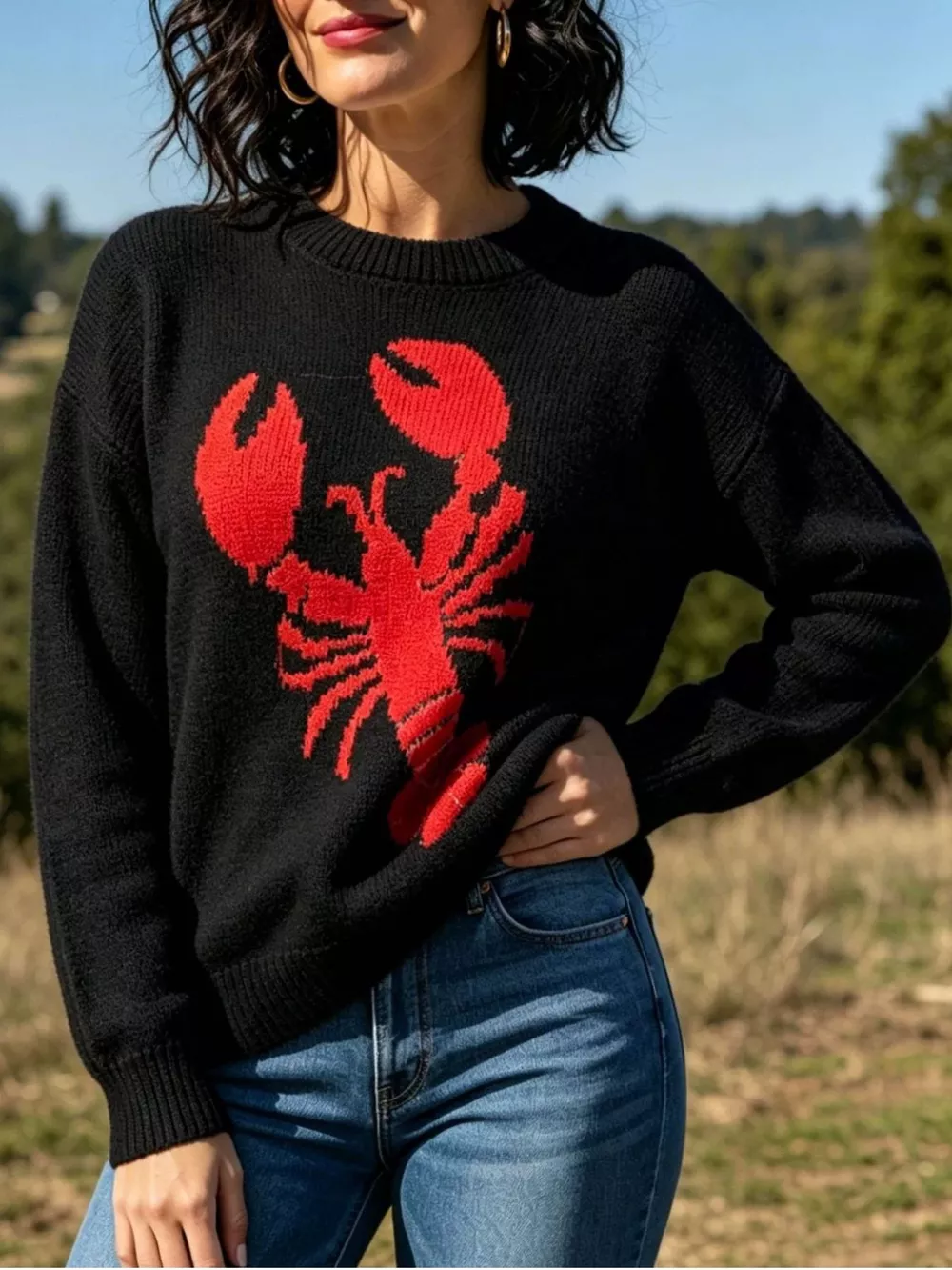 Lobster Graphic Crew Neck Sweater