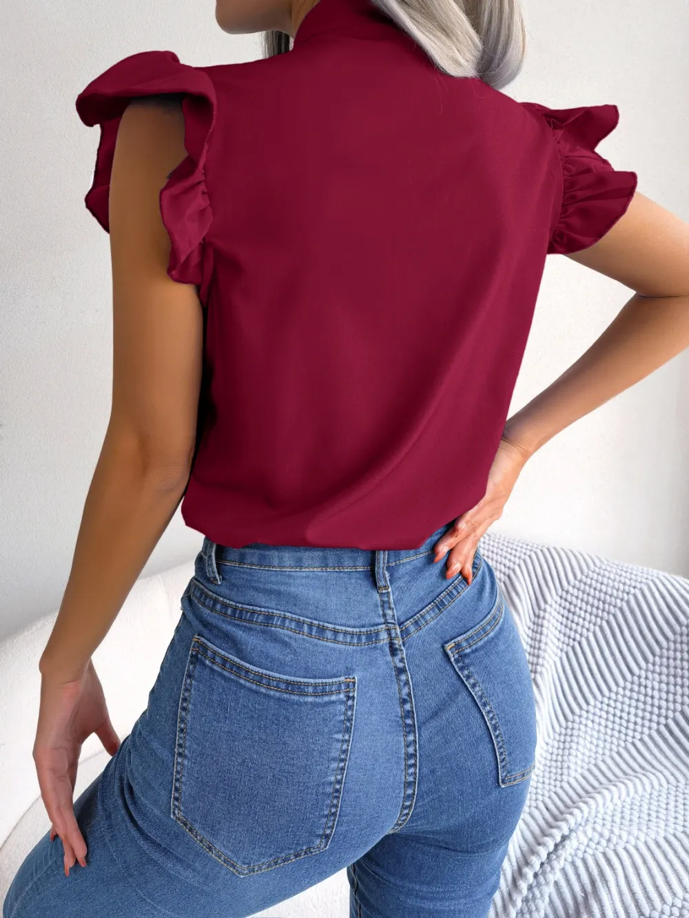 Tie Neck Cap Sleeve Blouse, image 18