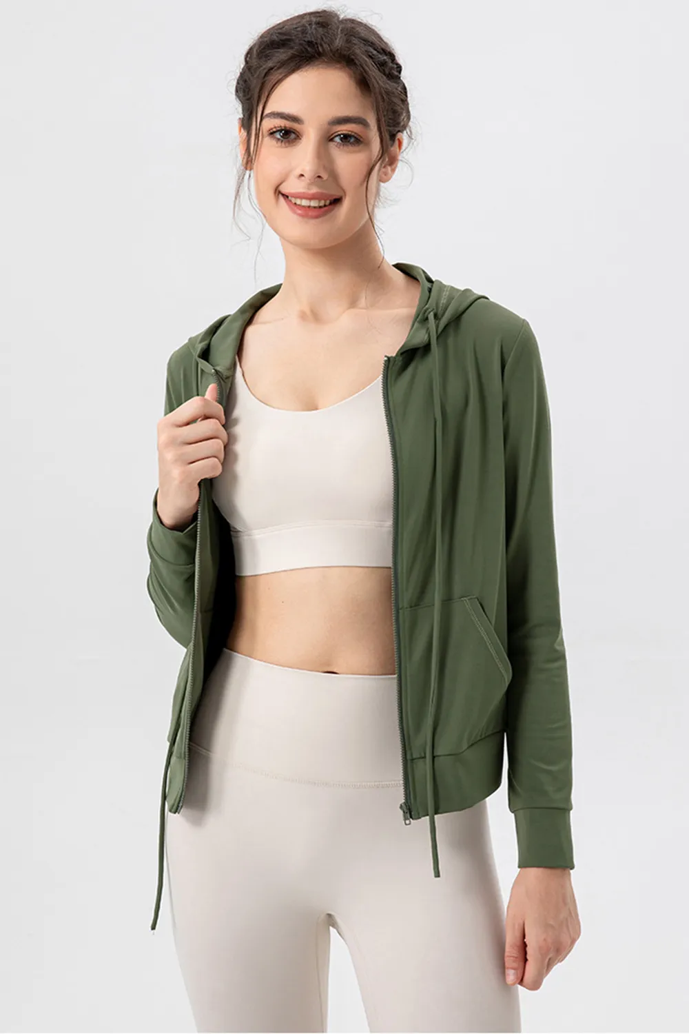 Drawstring Zip Up Hooded Active Outerwear, image 6