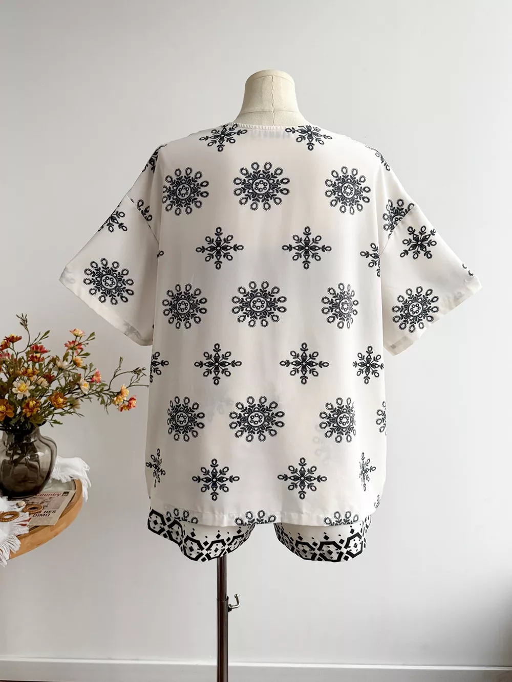 Plus Size Printed Open Front Cardigan and Shorts Set, image 6