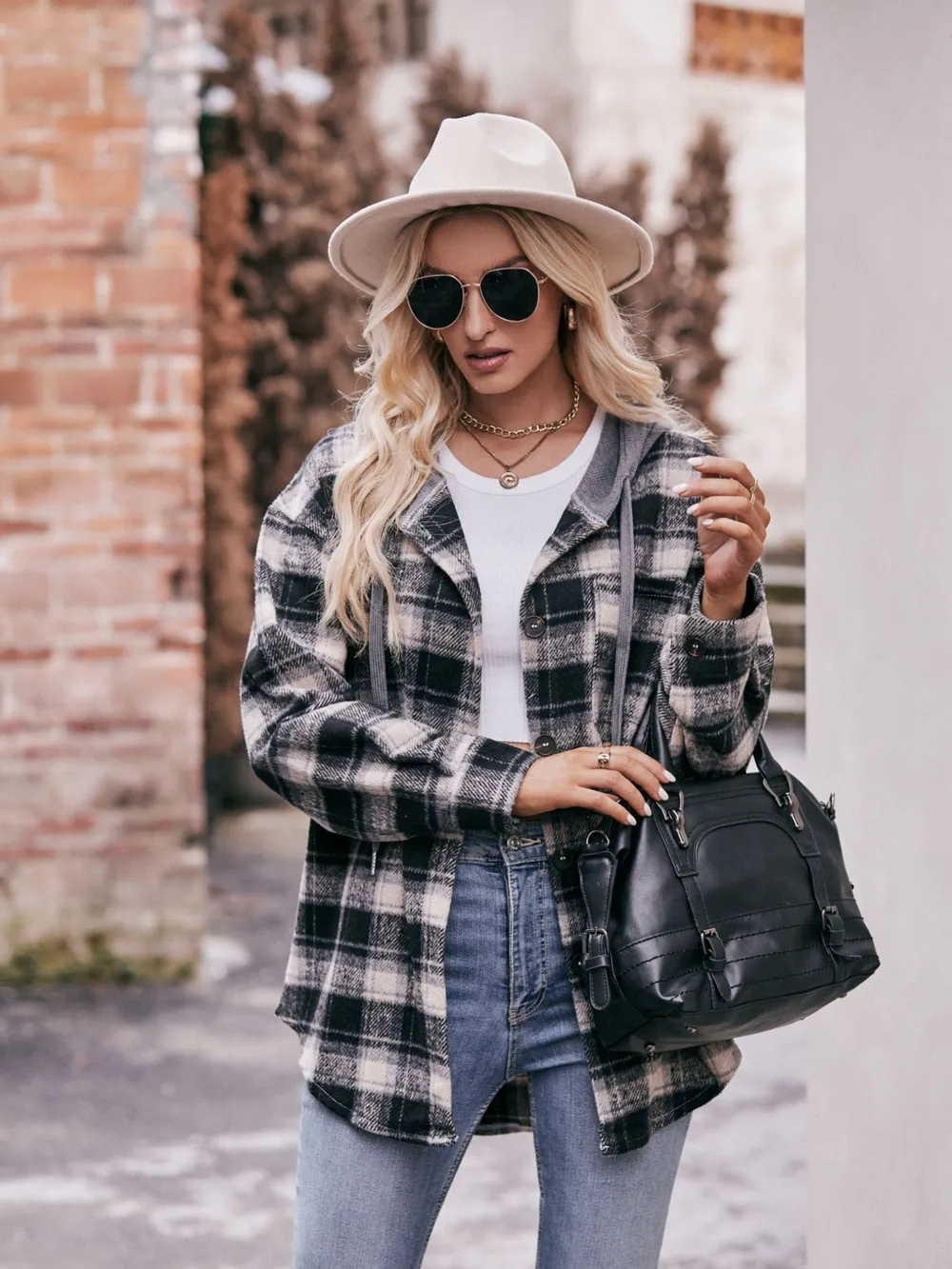 Oversized Plaid Button Up Shacket, image 3