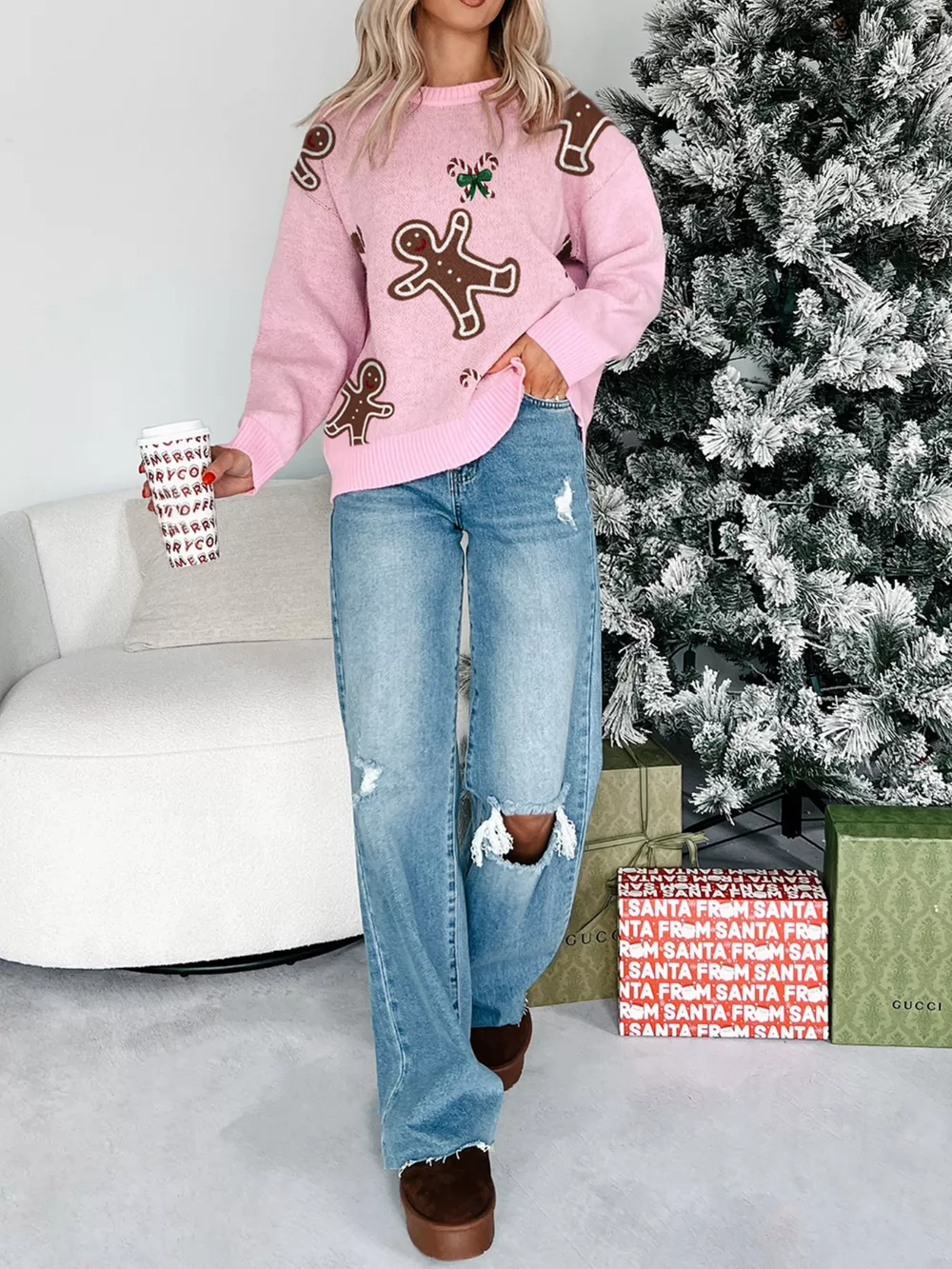 Christmas Ginger Bread Man Round Neck Casual Sweater, image 2