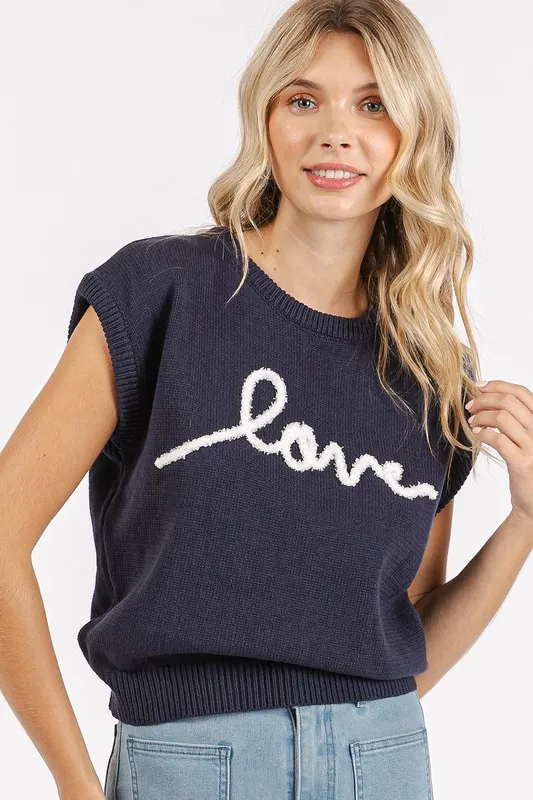 Contrast Letter Round Neck Cap Sleeve Knit Top, image 2