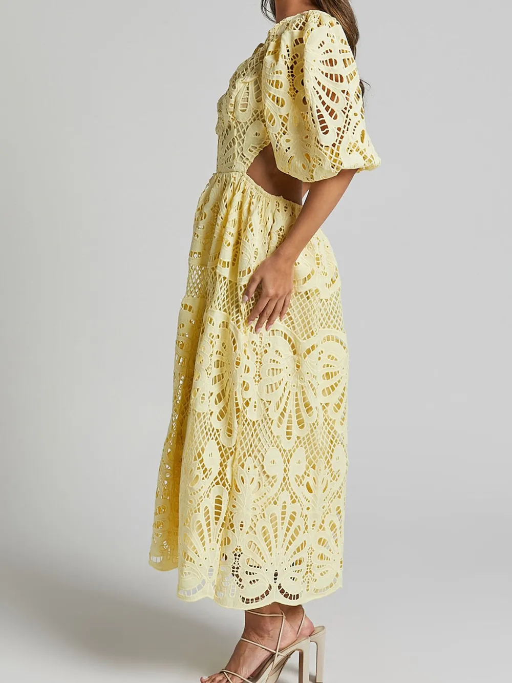 Cutout Back Lace Crochet V-Neck Dress, image 2