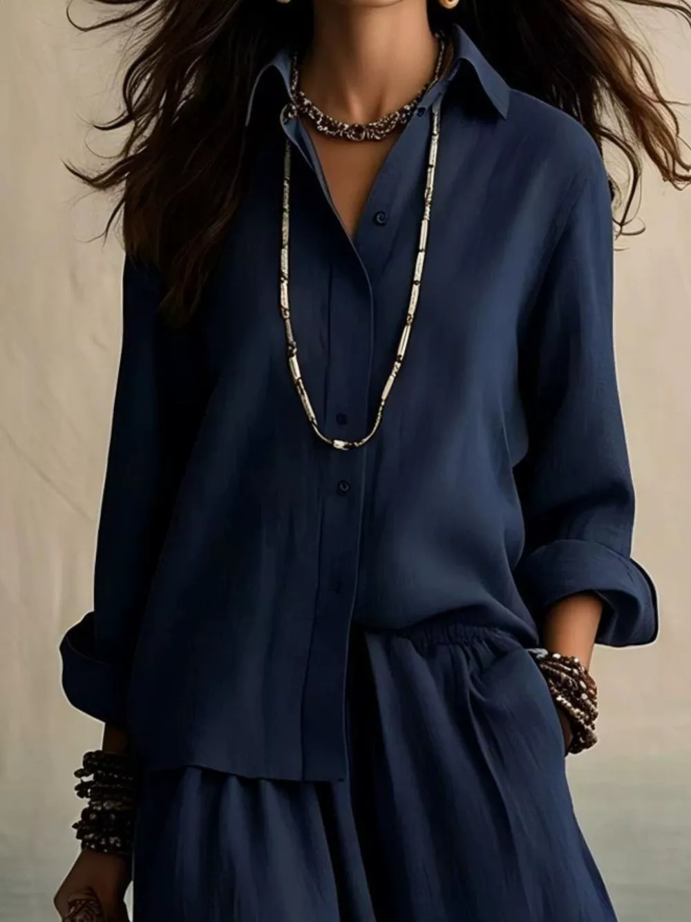 Full Size Button Up Shirt and Wide-Leg Pants Set Plus Size, image 8