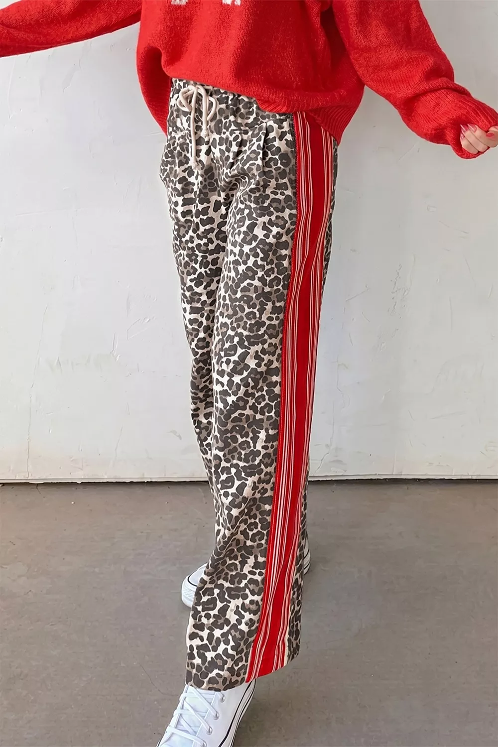 Leopard Patchwork Elastic Waist Jeans, image 4