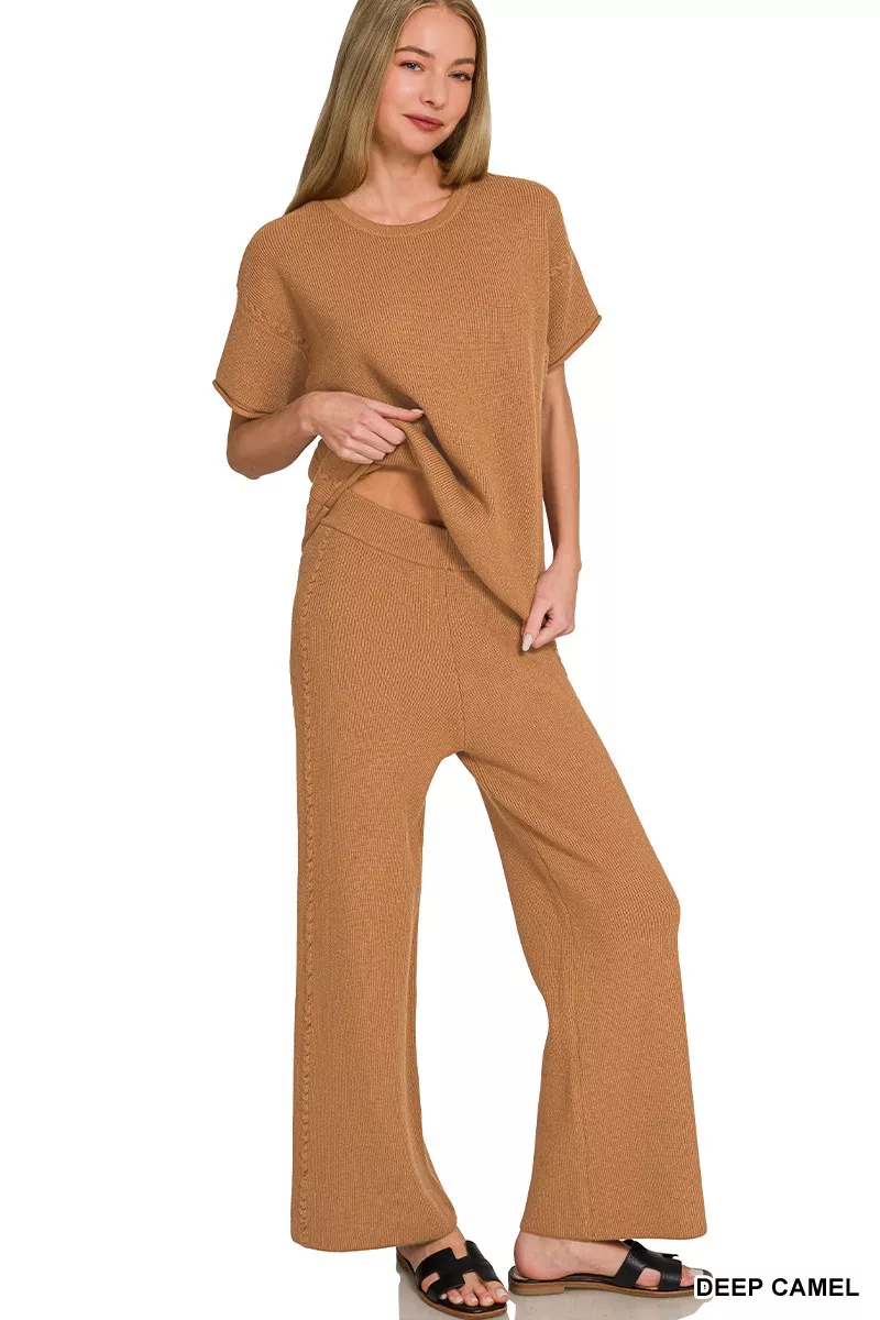 Viscose Round Neck Top & Pants Set, image 2