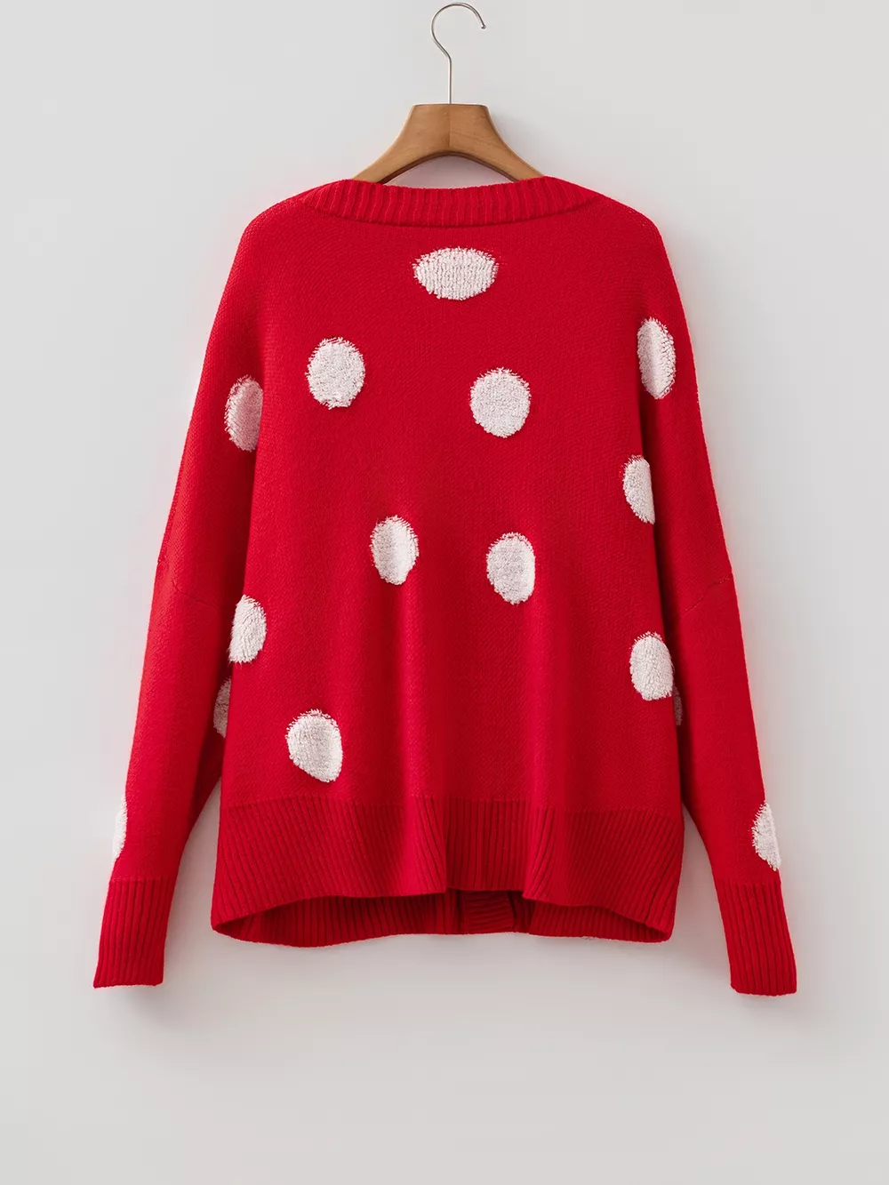 Polka Dot Button Front Oversized V Neck Cardigan, image 6
