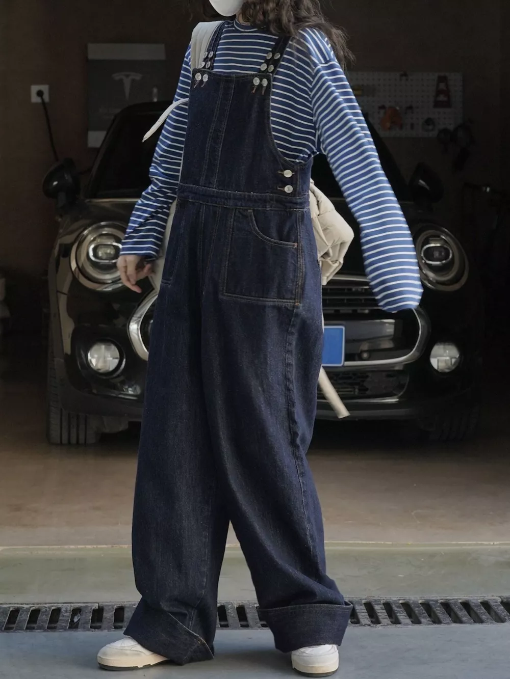 Vintage Dark Wash Wide-Leg Denim Overalls, image 3